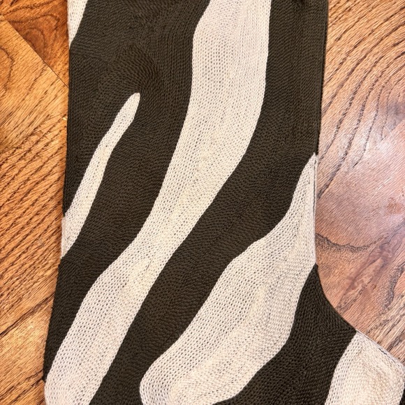 West Elm Zebra Stripe Christmas‎ Stocking Brown White Knit 18" Modern Decor - Picture 3 of 4